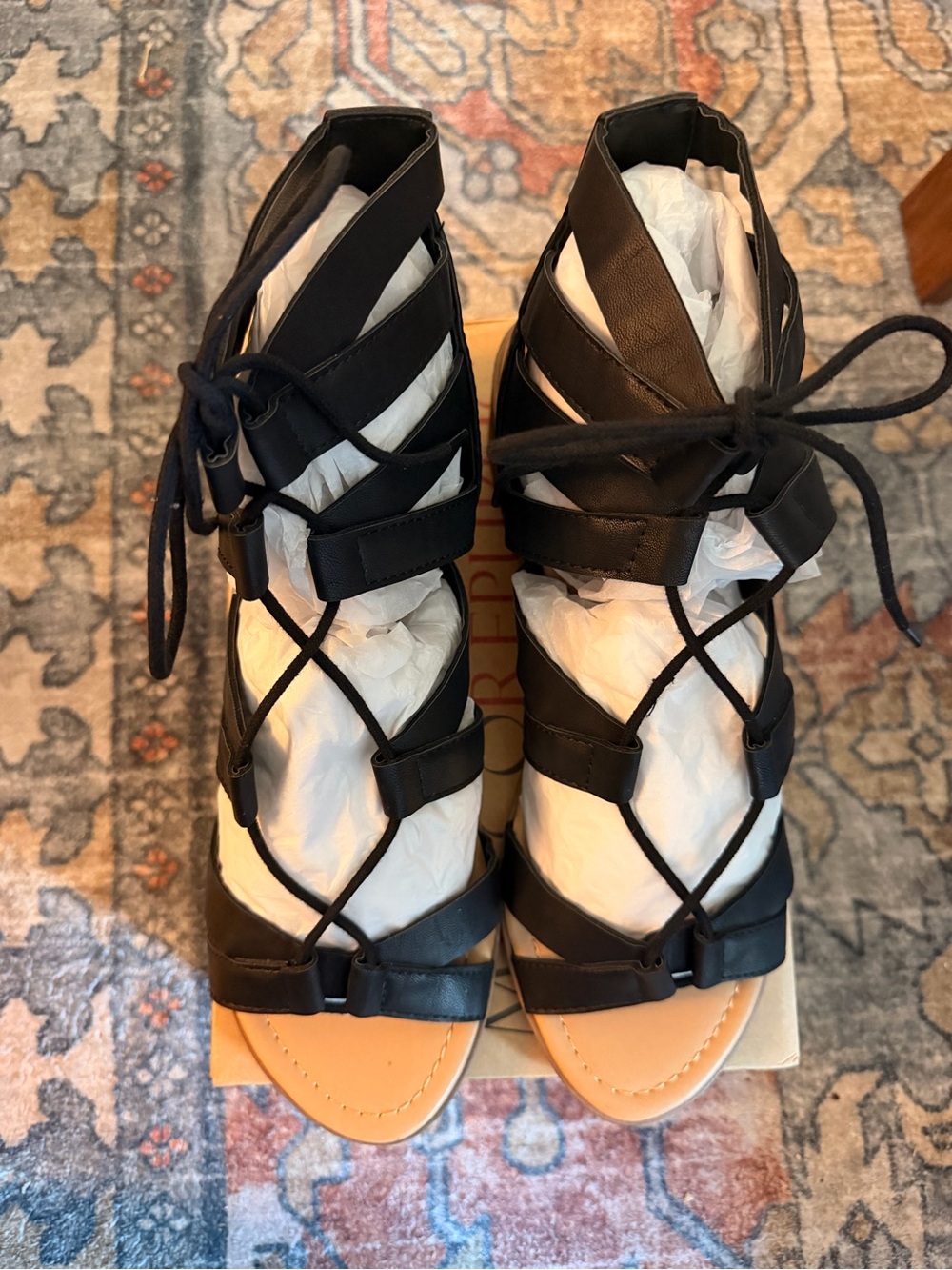 Black Lace-Up Gladiator Sandals - Unbranded